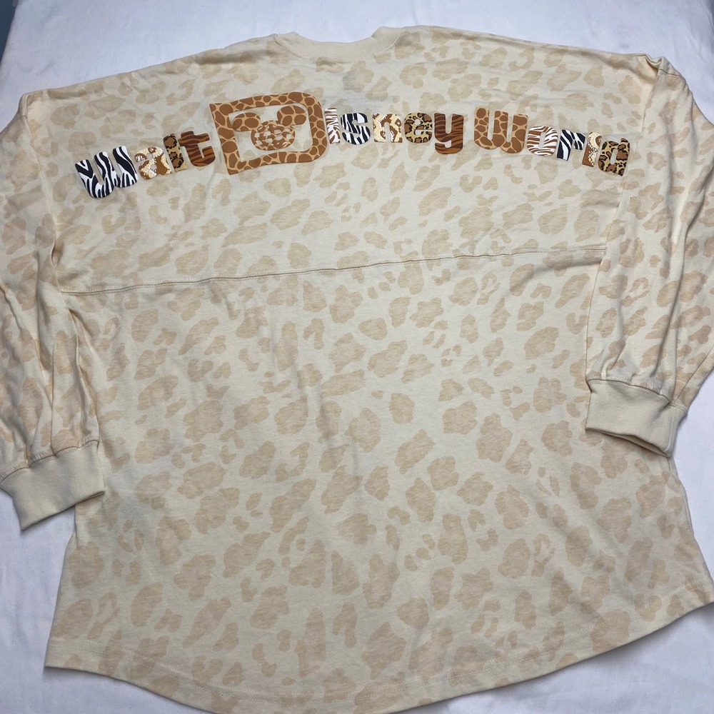 Walt Disney World Spirit Jersey Tan Leopard Animal Print Long Sleeve Shirt L